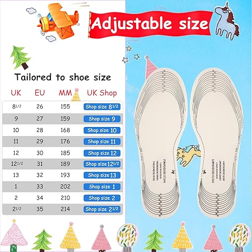 Miniatura 2 de 6 pares de plantillas de espuma viscoelástica de calidad para niños, inserciones de zapatos de repuesto para niños, transpirables, lavables,