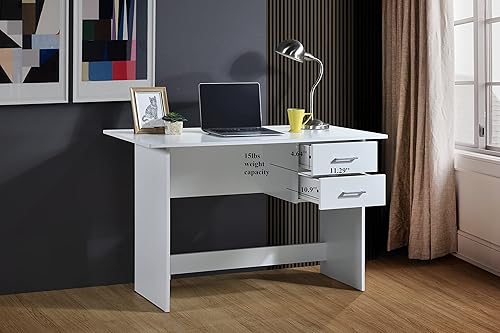 Miniatura 9 de Hodedah Escritura de 2 cajones en escritorio blanco