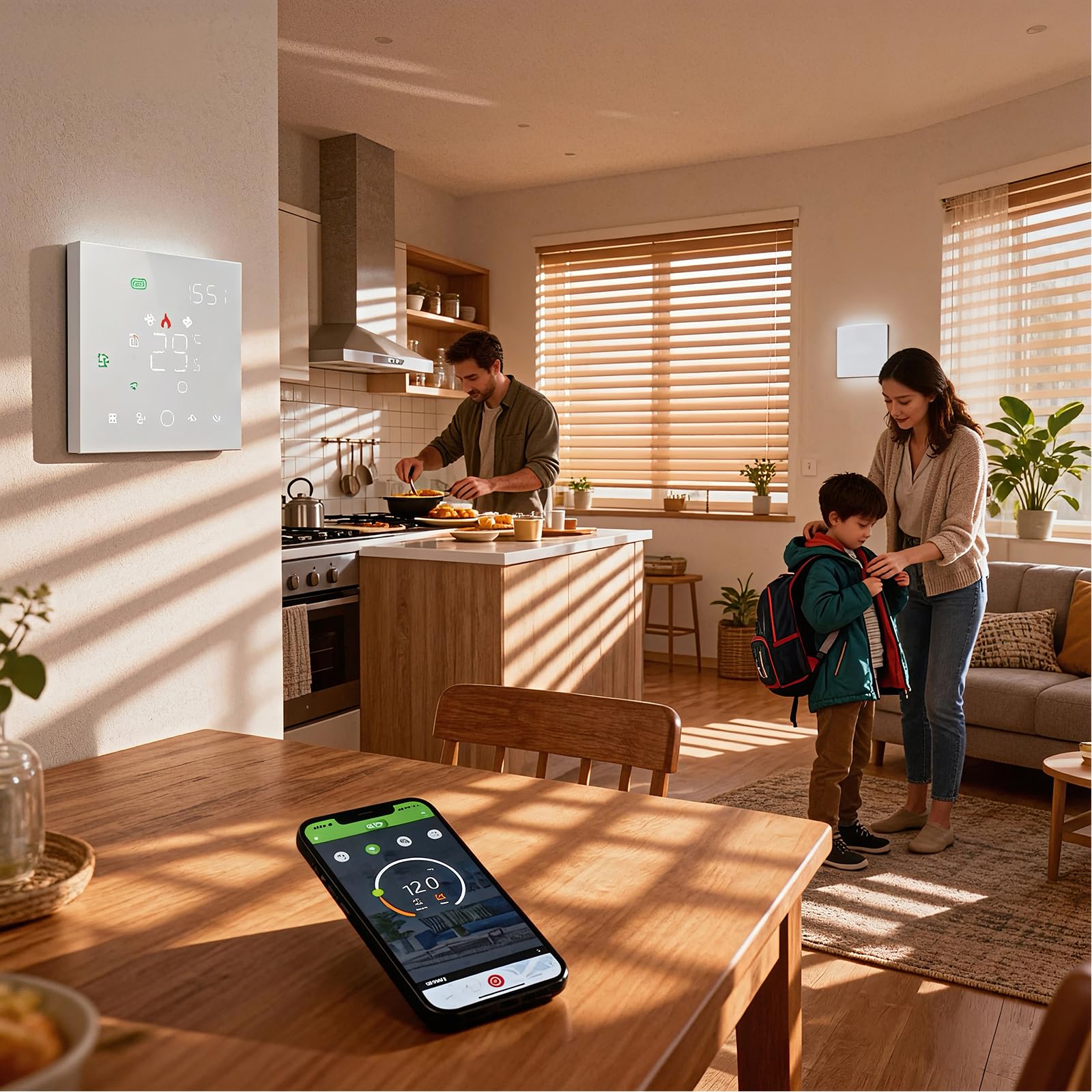 Termostato WiFi Aire Acondicionado, 4 Tubos, Pantalla LCD | Pantalla LED matricial protectora ocular,95~240V AC, compatible Alexa y Google Home