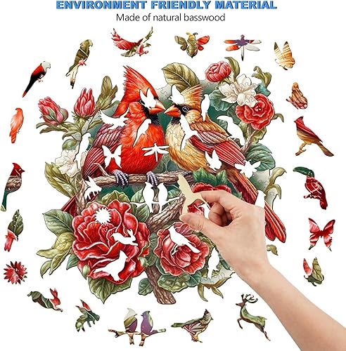 Miniatura 2 de Rompecabezas de madera para adultos, rompecabezas de madera cardenal con formas únicas de rompecabezas de elementos animales, rompecabezas de madera