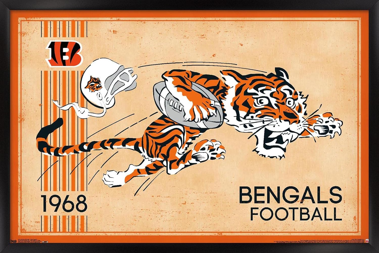 NFL Cincinnati Bengals - Retro Logo 14 Wall Poster, 34L" x 22.4W", Black Framed Version
