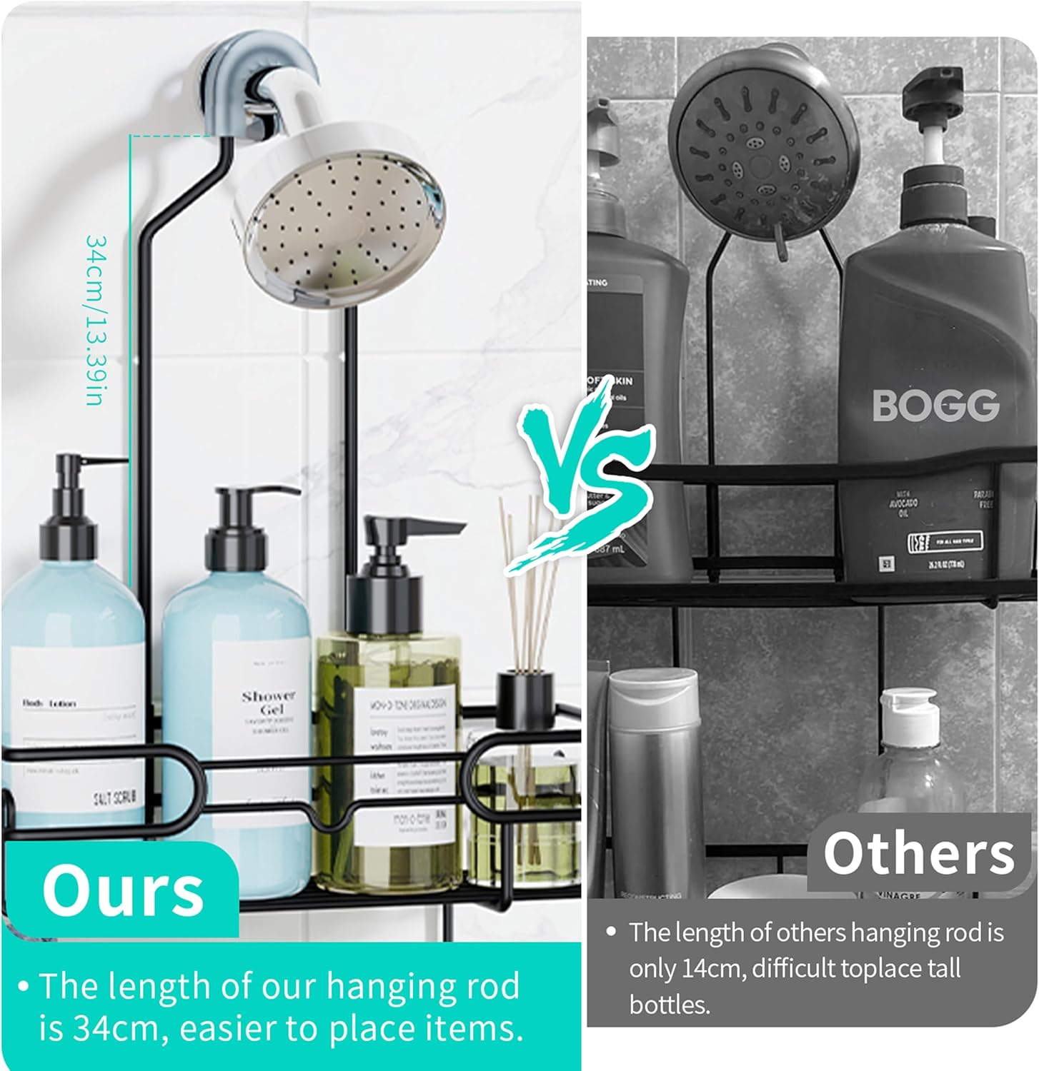 HapiRm Hanging Shower Caddy Organizer - Bathroom Organizer with 12 Hooks and Soap Holder, Rustproof Shower Shelf over Shower Head - Black