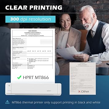 HPRT Portable Printer Wireless Bluetooth Connection MT866 Thermal Inkless Mobile Support 8.5'' X 11'' US Letter and Tattoo Stencil, Compatible with iOS/Android/PC, Includes 10pcs Transfer Paper