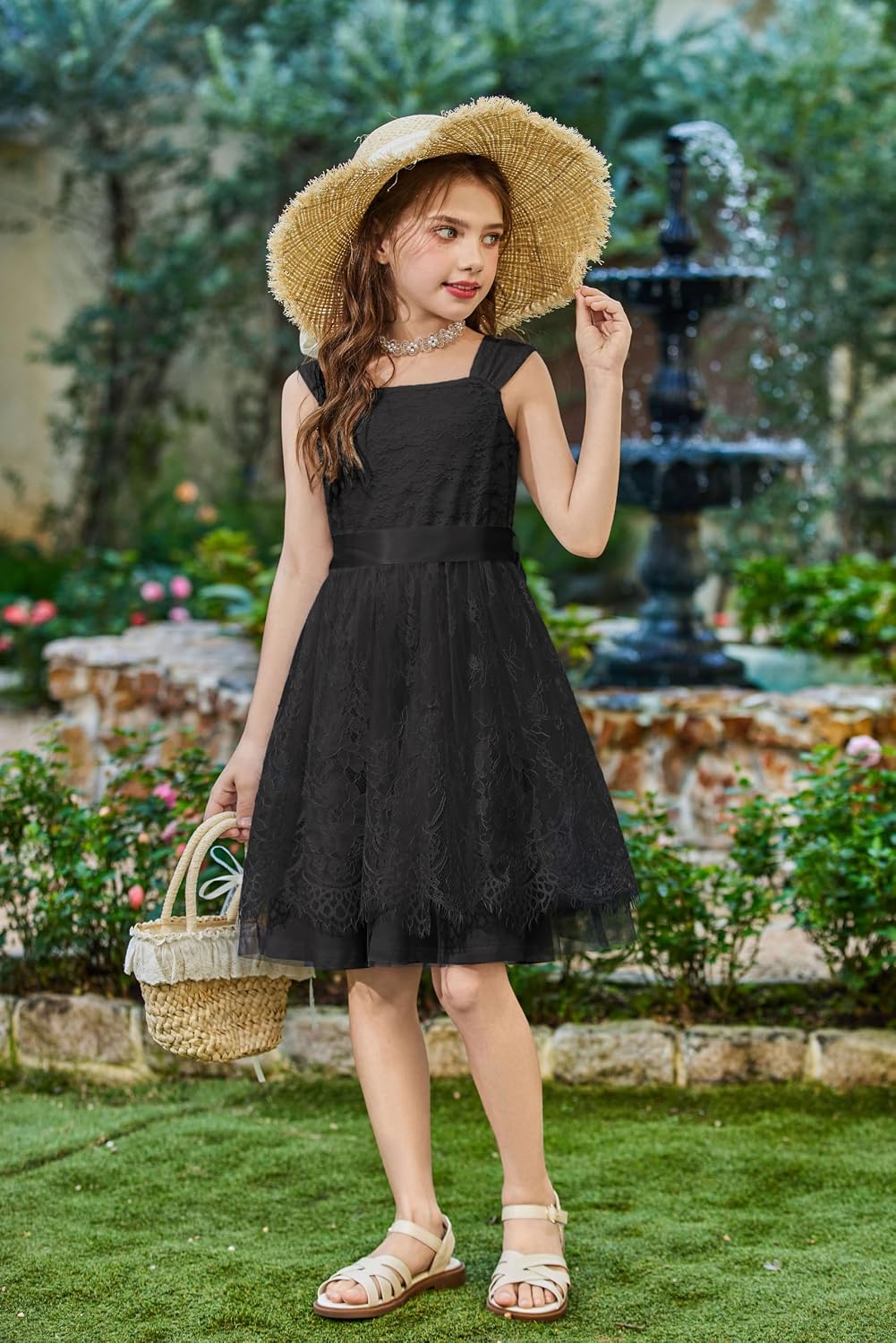 Arshiner Flower Girl Dress A-Line Formal Lace Party Dresses for Wedding Communion Princess Holiday Sundress with Belt