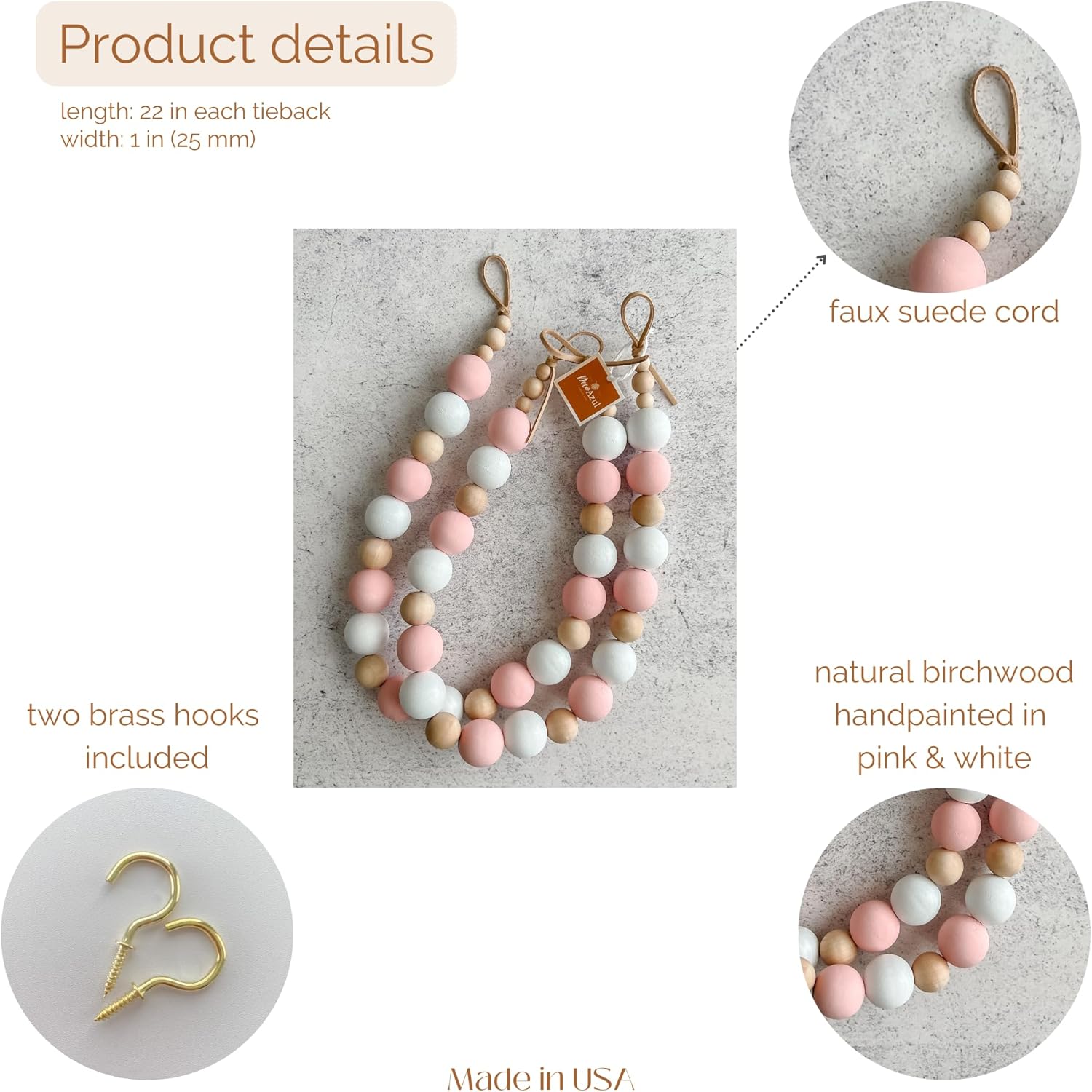 DECOAZUL Pink Curtain tiebacks - Boho Nursery Decor for Girls - Boho Room Decor for Teen Girls -Nursery Girl - Pink Boho Decor - Nursery Decor - Teen Room Decor for Girls - Set of 2