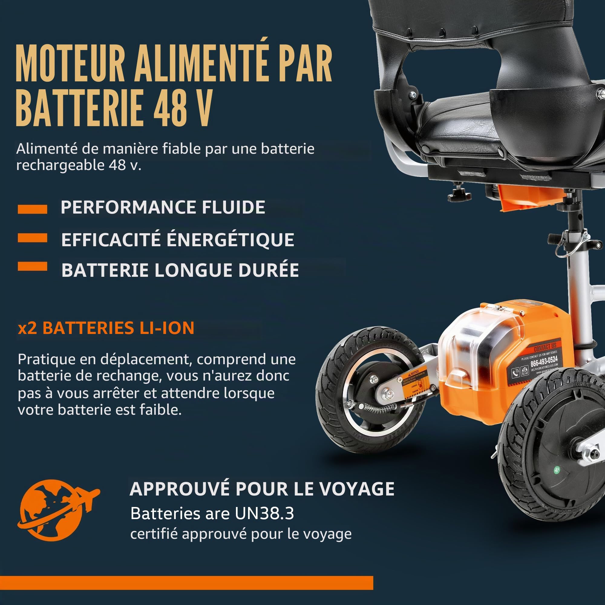 SuperHandy Scooter de mobilité 3 roues, 150 kg, batterie Li-ion 48 V
