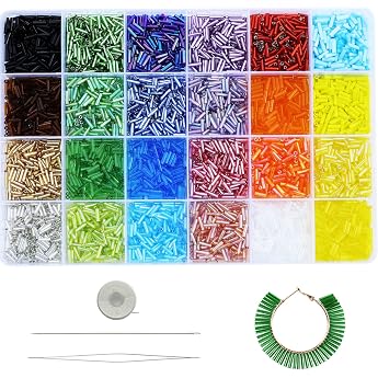 Glass Beads with Beading Needles 6mm Approx 7680pcs in Box 24 Multicolor Beads 6mm Tube Beads for Jewelry Making 320pcs/color 24 colors