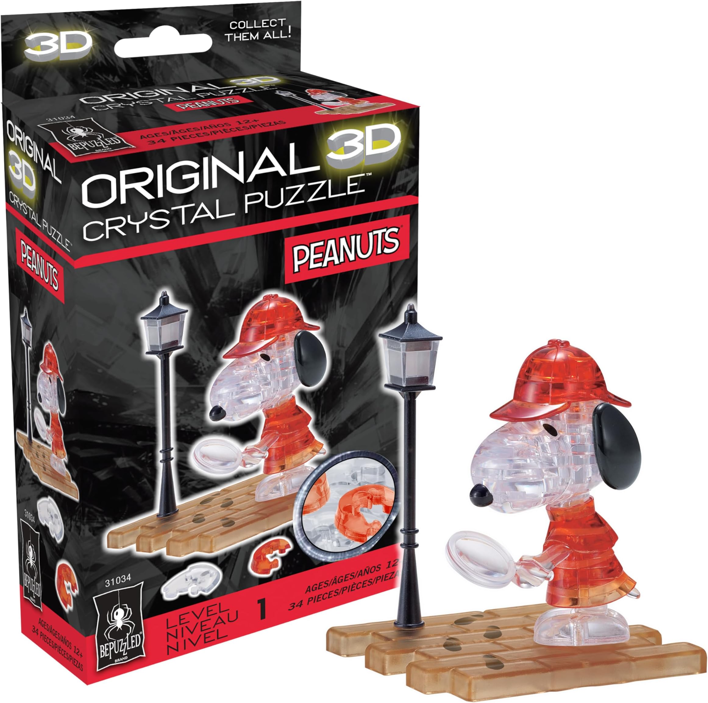 BePuzzled | Peanuts Snoopy Detective Original 3D Crystal Puzzle, Ages 12 and Up, 2.75 x 1.5 x 3.5 inches
