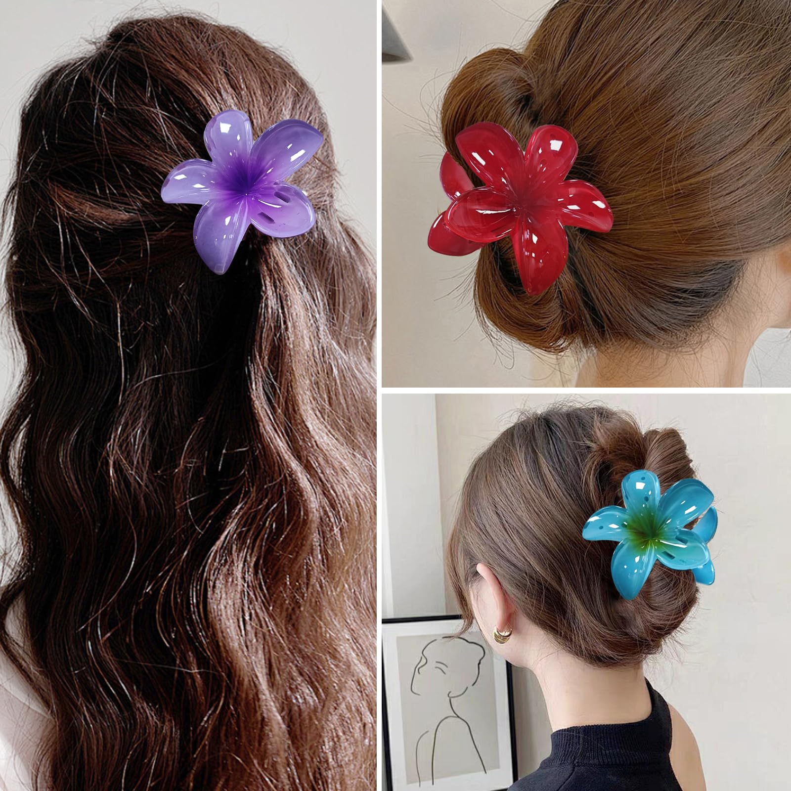 Barrettes à Fleurs pour Femme, 15 Pièces avec Grandes Fleurs Plumeria Hawaï 8cm, Antidérapantes pour Tous Types de Cheveux, Mélange de Couleurs pour Fête, Mariage, Vacances (B)