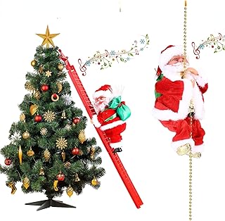 Orvila 2 Packs 9" Electric Climbing Santa, Hanging Santa Claus Climbing Rope and Ladder with Music for Christmas Tree Decor, Xmas Plush Doll Climbs Up and Down for Holiday Home Fireplace Decor