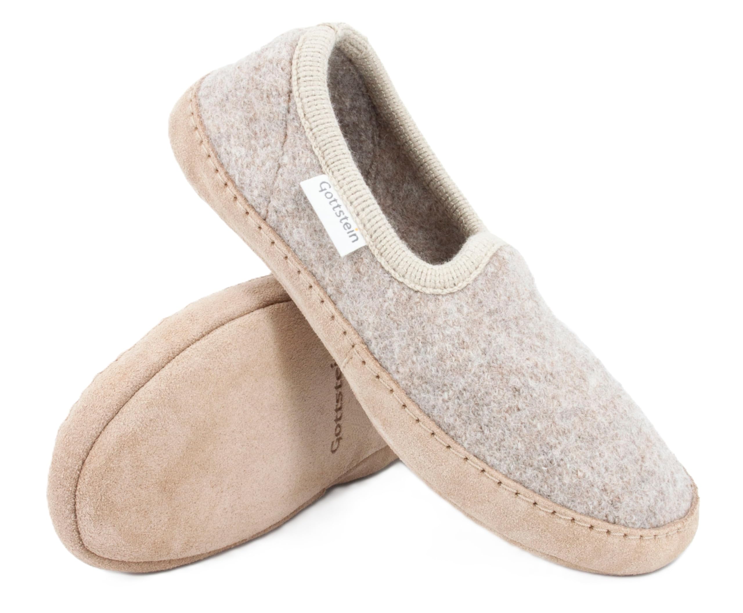 Gottstein Filzpantoffeln Cheyenne | Pantoffeln aus Filz mit gepolsterter Ledersohle – Beige