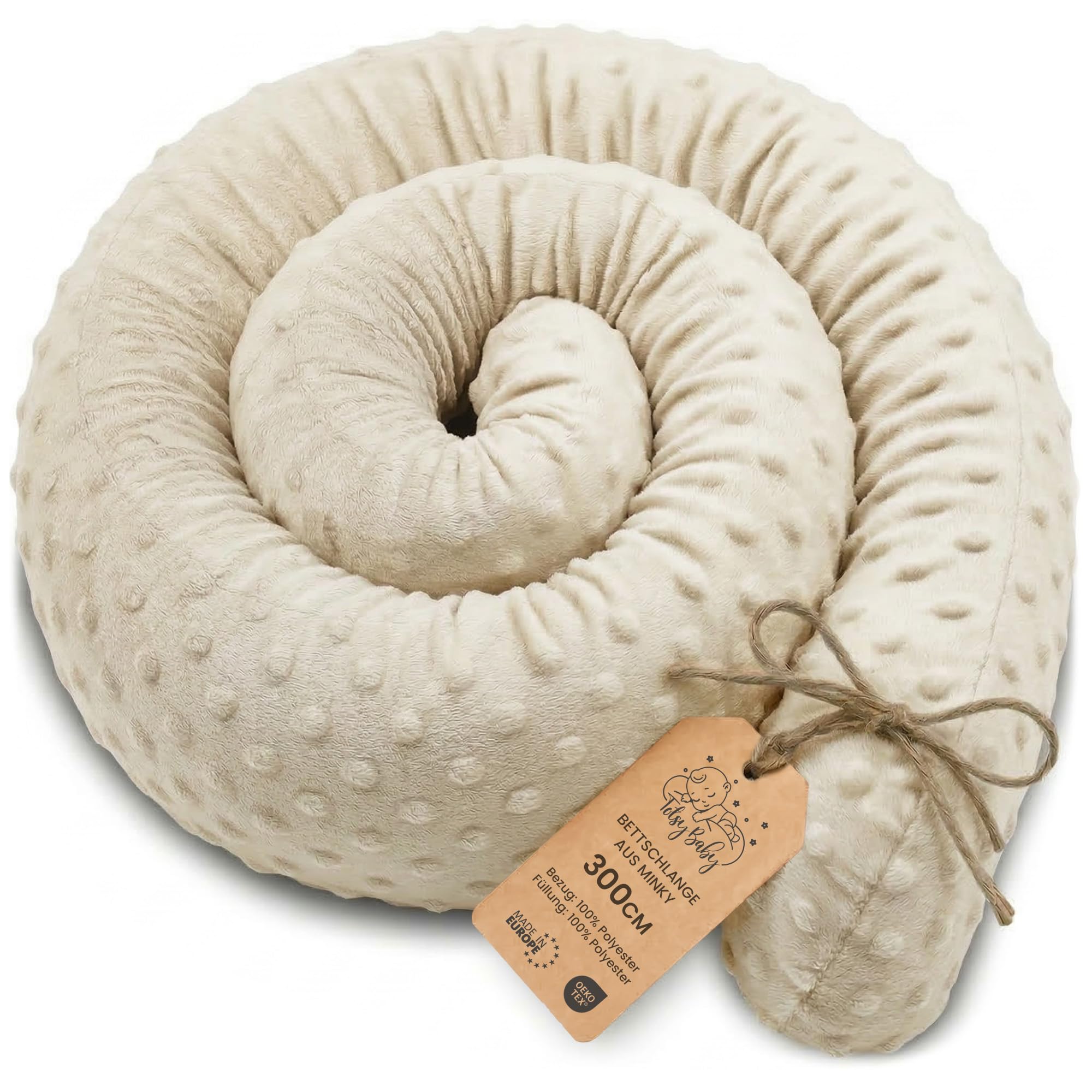 Totsy Baby Seitenschläferkissen Bettschlange Body Pillow 300 cm Minky - Kopfkissen lang Bettrolle Schlafkissen Nackenrolle Zertifikat Oeko-Tex Hellbeige B