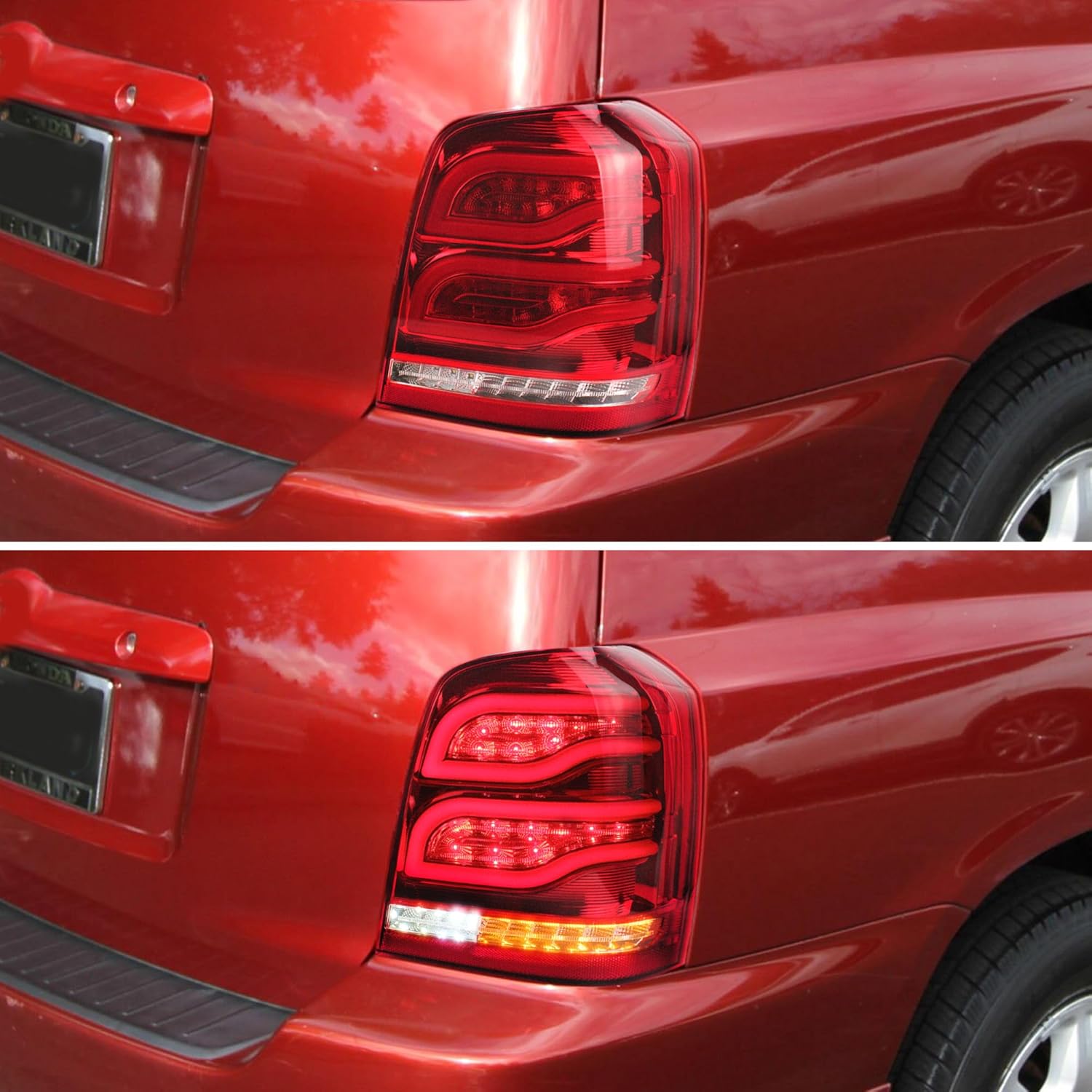 VLAND LED Red Tail Lights Compatible For 2001-2007 Toyota Highlander With Reverse Running Brake Turning Function Rear Lamps, Driver side & Passenger side
