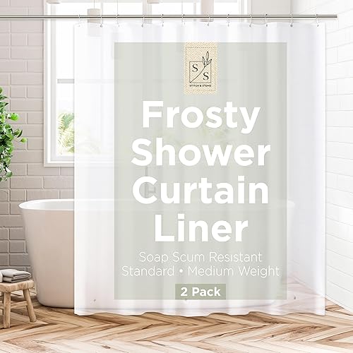 Miniatura 19 de Stitch & Stone Forro de cortina de ducha, Premium ligero duradero impermeable 4g PEVA para baño con imanes con peso, tamaño estándar 70" x 72"