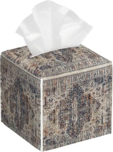 Miniatura 1 de Funda cuadrada para caja de pañuelos retro bohemia, alfombra bohemia abstracta de cuero, soporte decorativo para caja de pañuelos facial, cubo