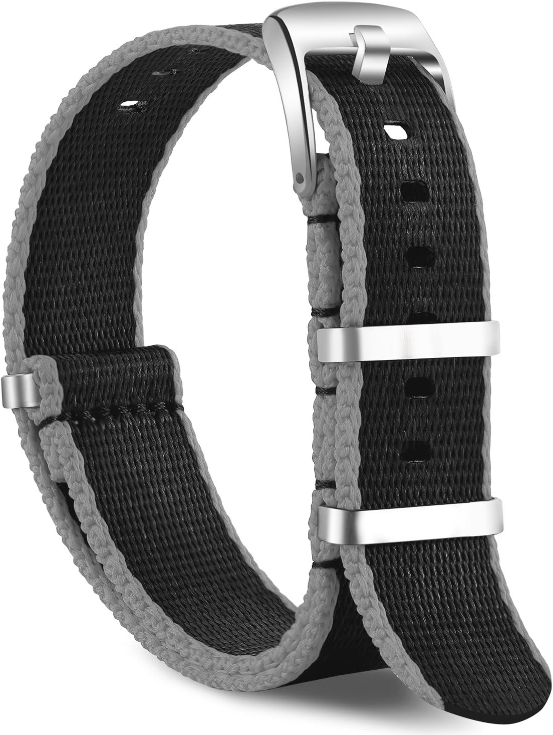 Nylon Watch Strap Replacement Canvas Woven Fabric Watch Band -15 Colors & 2 Sizes - 20mm, 22mm (20mm, Black&Gray)