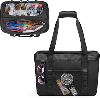Yarwo Large Beach Bag with Cooler Compartment, Pool Tote with Wet & Dry Pockets and Luggage Strap for Swim, Sand, Vacation