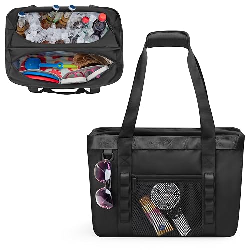 Yarwo Large Beach Bag with Insulated Cooler Compartment and Wet Dry Pockets