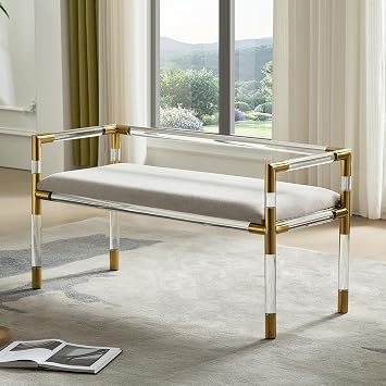 Acrylic and Stainless Steel Bench for Bedroom,Entryway Light Gray