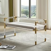 Acrylic and Stainless Steel Bench for Bedroom,Entryway Light Gray