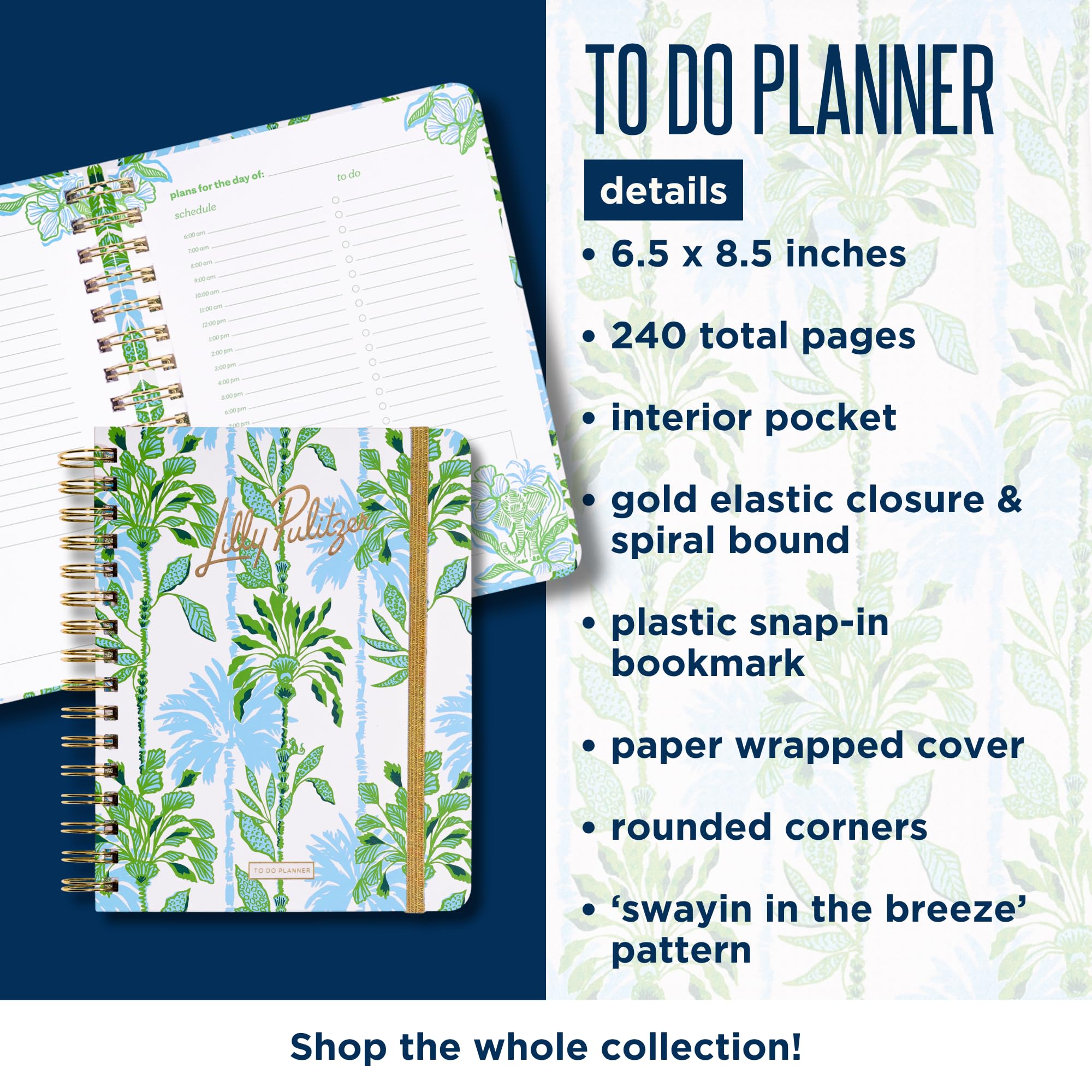 Lilly Pulitzer Undatierter To-Do-Planer, Hardcover-Tagesplaner, persönlicher Organizer mit Stundenplänen und Notizseiten (Swayin in the Breeze)