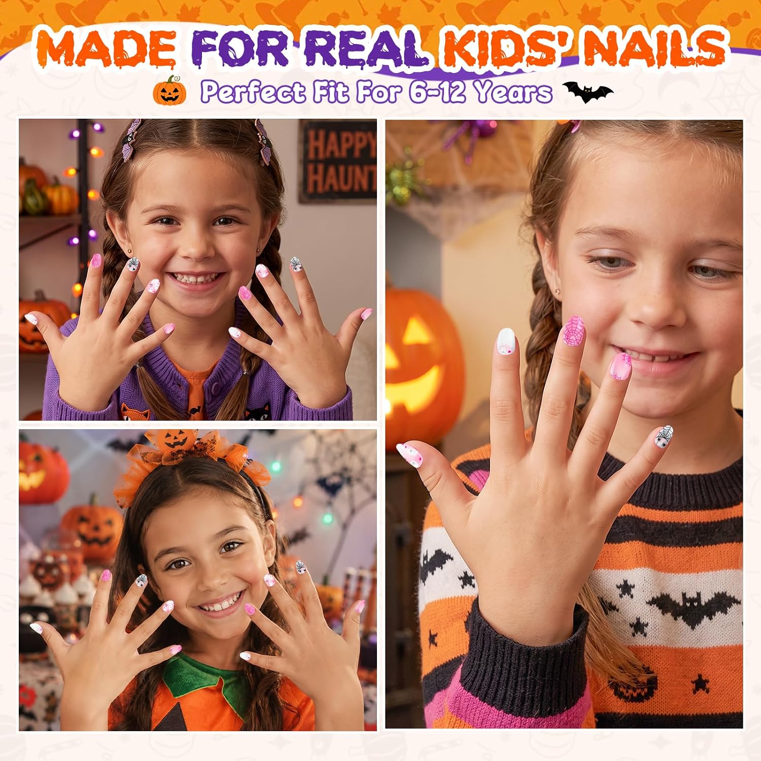 EBANKU Kids Gel Nail Polish Strips, 22 Pcs Halloween Spider Ghost