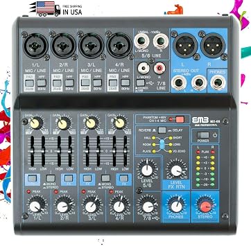 EMB Pro MX08 8 Channel Mixer Console with DSP Digital Effect +48V Phamtom Power
