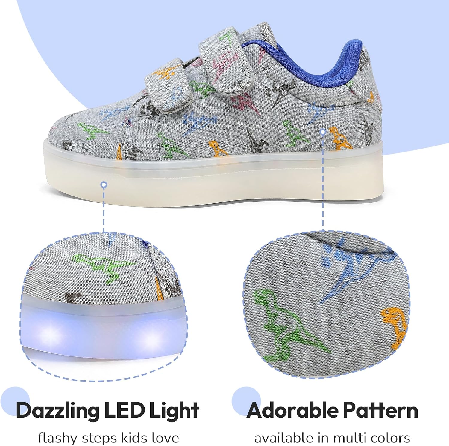 K KomForme Toddler Light Up Shoes Girls Boys Flashing Sneakers with Dual Hook and Loops