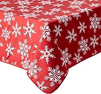 Vista 8 de Violet Linen Manteles rojos decorativos con diseño de copos de nieve navideños - 60" redondos