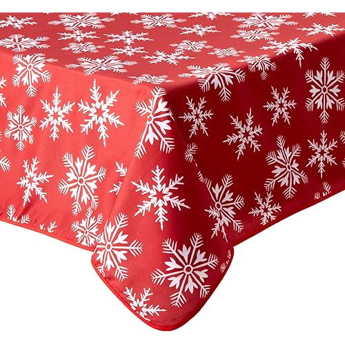 Violet Linen Decorative Christmas Snowflakes Design Red Tablecloths - 60" X 102"