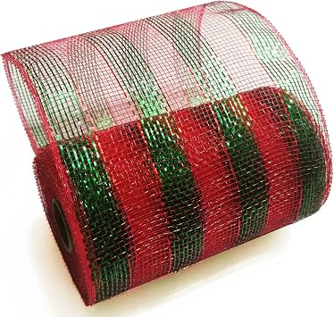Mesh Ribbon 6 inch x 30 feet Metallic Deco Mesh Ribbon Red+Green