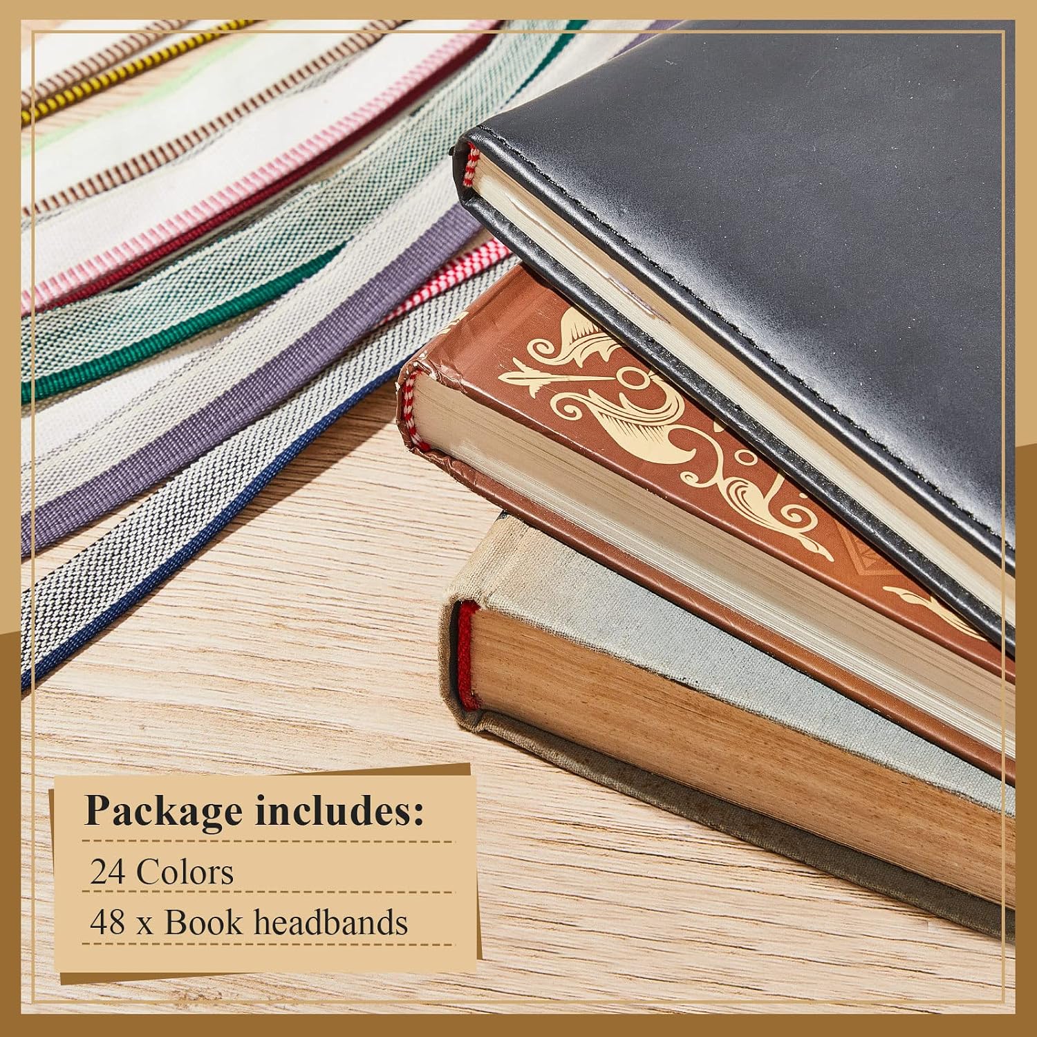 48 Pcs Book Binding Headbands Endbands 11.8 Inches Long Medium Cotton Book Headband Binding Kit for Beginners, 0.5 Inch Wide, 24 Colors