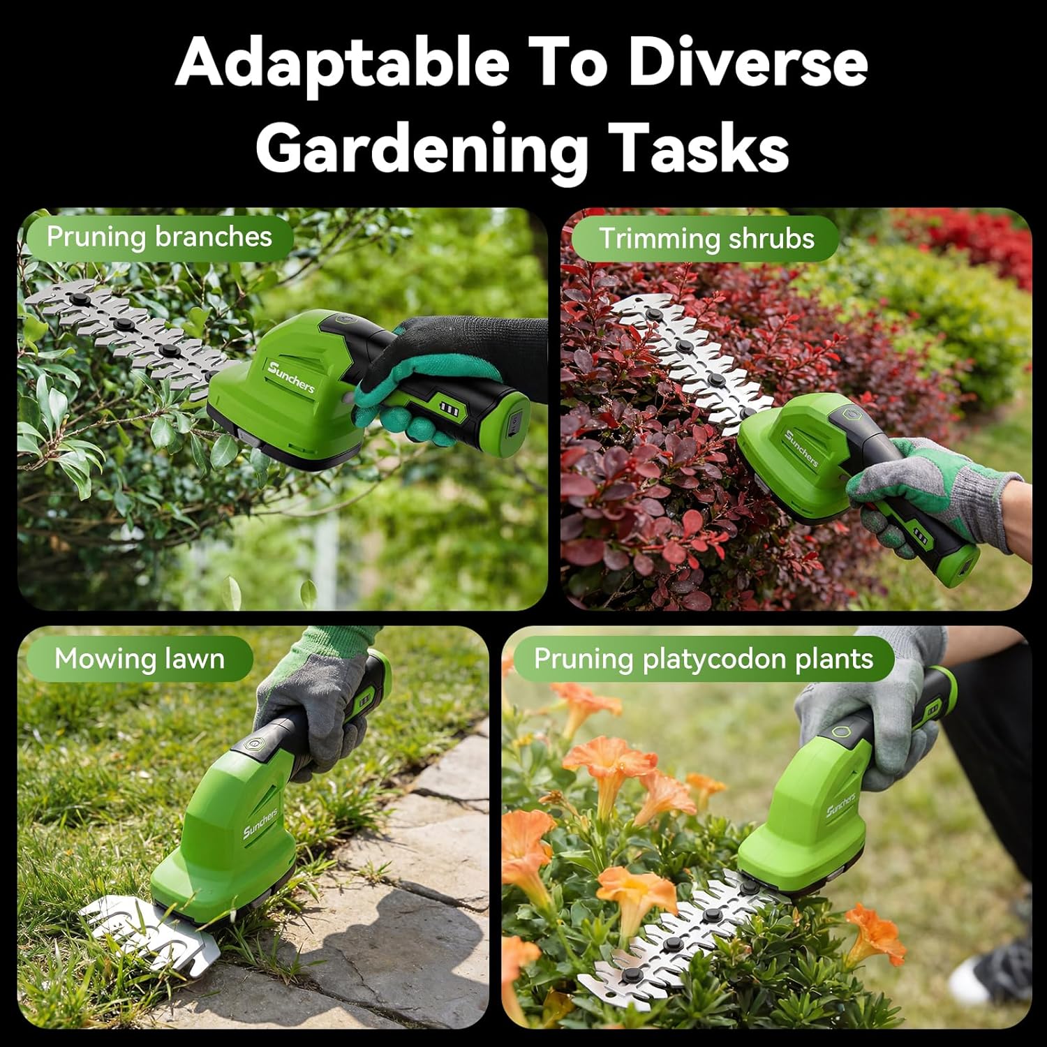 2 in 1 Hedge Trimmer Cordless, 7.2V Electric Grass Cutter and Hedge Shears, Handheld Shrub Bush Trimmer, Lightweight Grass Shears with 2 Blades, Rechargeable Garden Tool with Battery and Type-C Cable