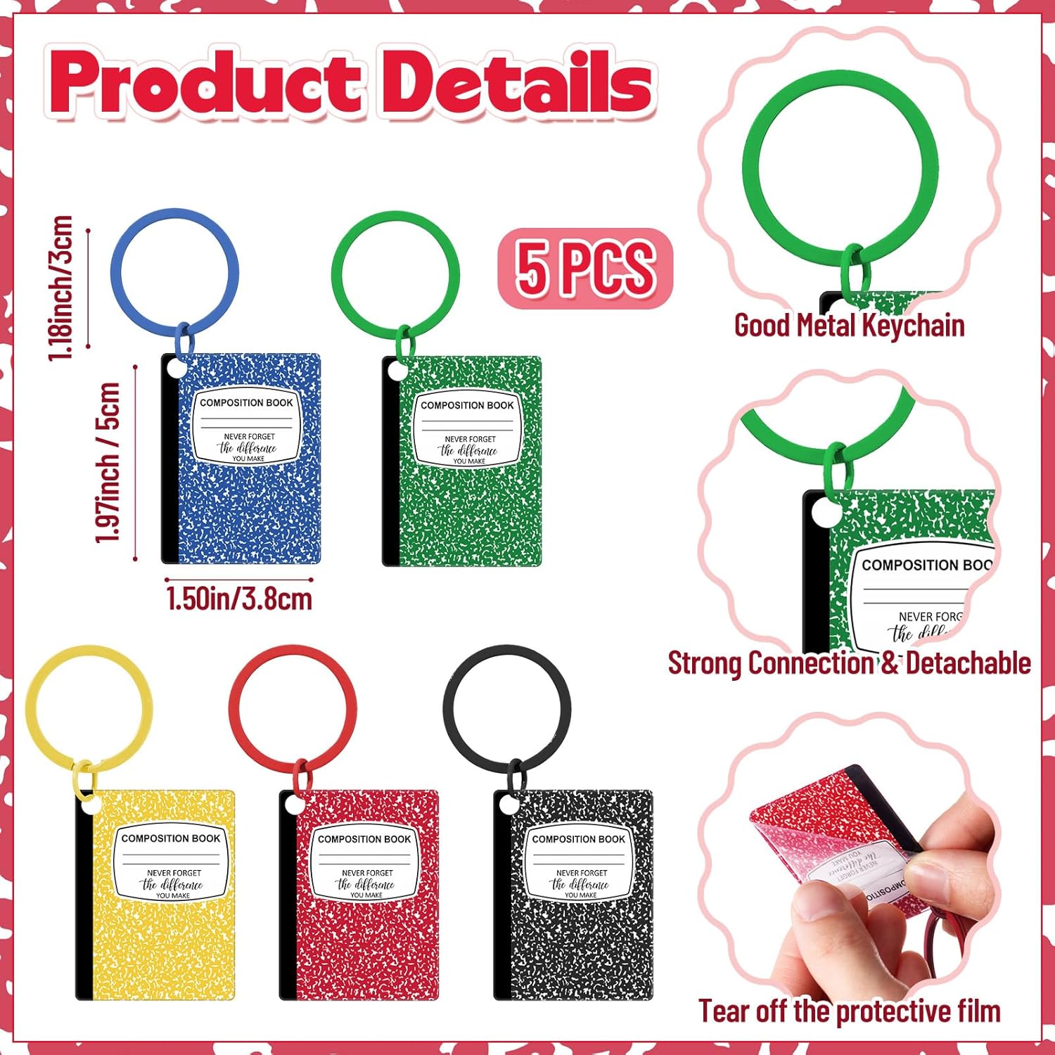 Geiserailie 5 Set Teacher Appreciation Gifts 20 oz Composition Book Tumbler Stainless Steel Cup Composition Keychains Teacher Appreciation Week Gifts Birthday End of Year Graduation (Classic)