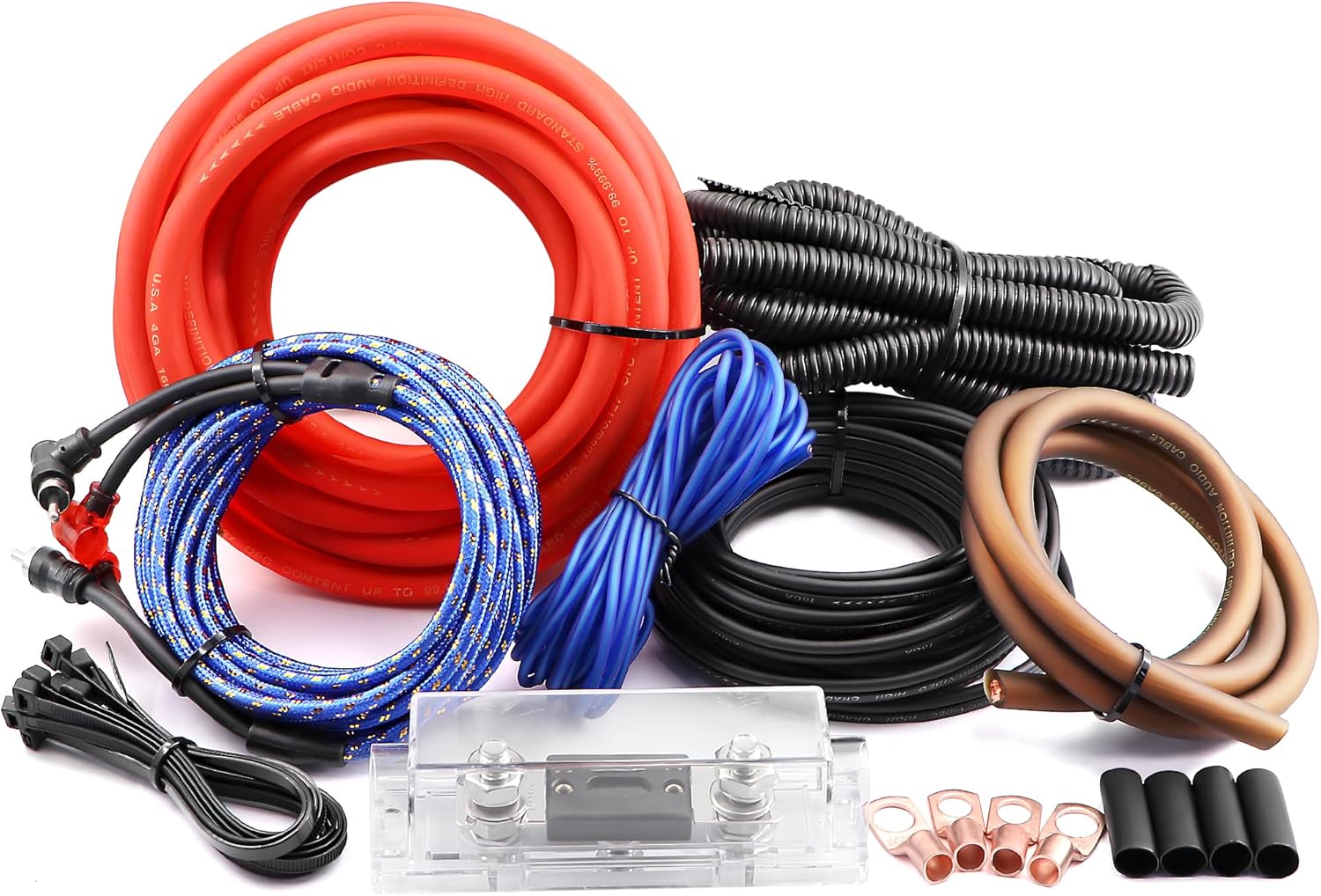4 Gauge OFC AMP Wire Kit 2000 Watt Car Subwoofer Wiring Install kit for Amplifier Power,Radio and Speakers