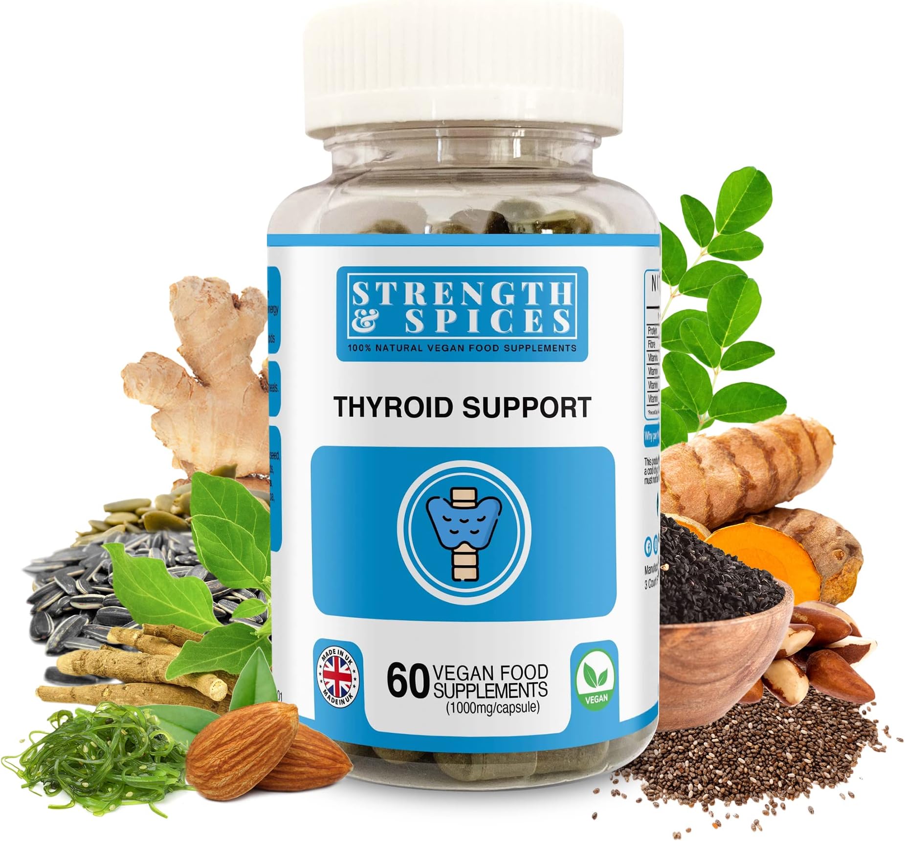 Strength & Spices - Thyroid Support, Iodine Supplement with Maca Root, Sea Kelp, Brazil Nuts and Ashwagandha, 60 Capsules