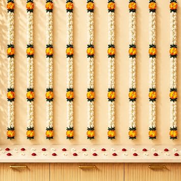 LOVENSPIRE Set of 2 Artificial Jasmine Flower Garlands for Wedding Decor, Diwali Pooja, Housewarming, Day of the Dead and Party Backdrop Decorations Orange / 3Feet