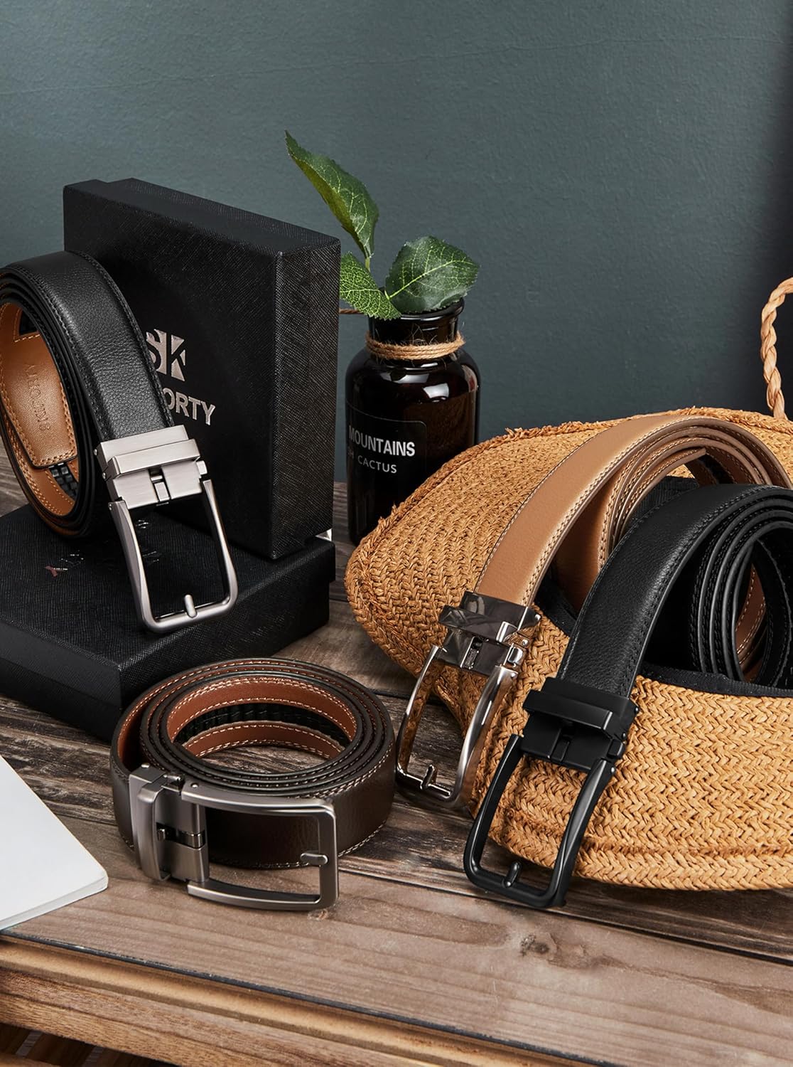 Black Mens Belt Ratchet Belts Dress Casual Leather Belt for Men With Slide Adjustable Click Buckle Gifts Box - Image 6