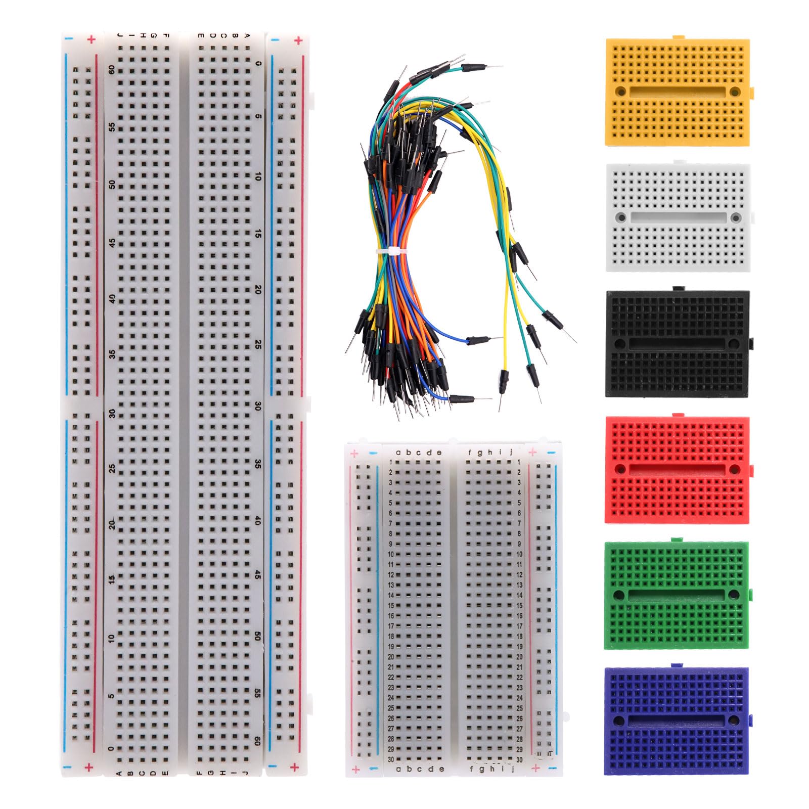 6 mini breadboard kit 170 e 400 punti + 1 breadboard 830 punti senza saldatura + 65 ponticelli flessibili, elettronica compatibile con Arduino, progetti fai da te