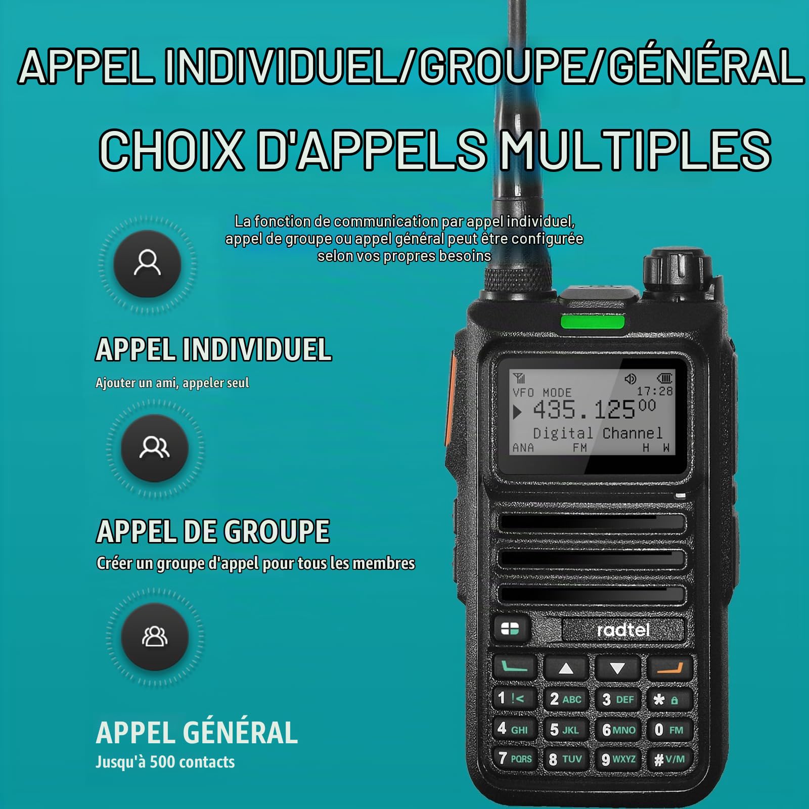 Radtel RT-4D Radio DMR Talkie Walkie Numérique, Mode Double Analogique/Numérique, 1024 Canaux, Double Slot Temporel, Radio Amateur