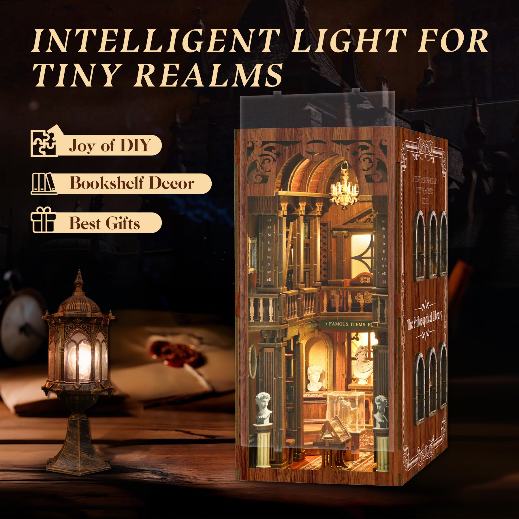 LUMYCE Kit Book Nook DIY per Adulti Casa in Miniatura con Luci LED da Montare, Modellismo 3D Creativo per Decorare Librerie - Regalo Originale per Appassionati di Fai da Te