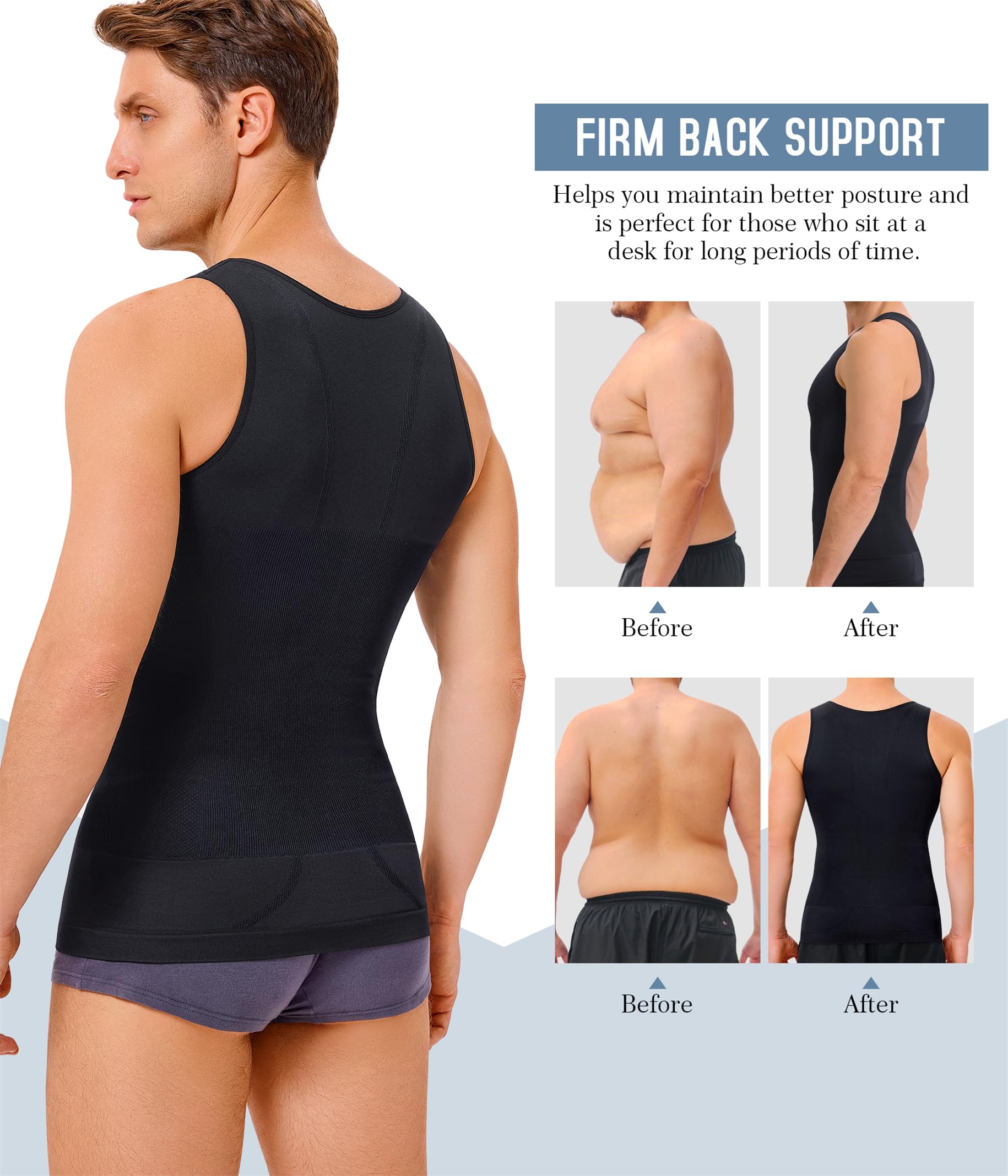 TAILONG 2er-Pack Kompressionsshirt für Herren, Bodyshaper, Bauchweg-Shirt, Tank-Top, Shapewear
