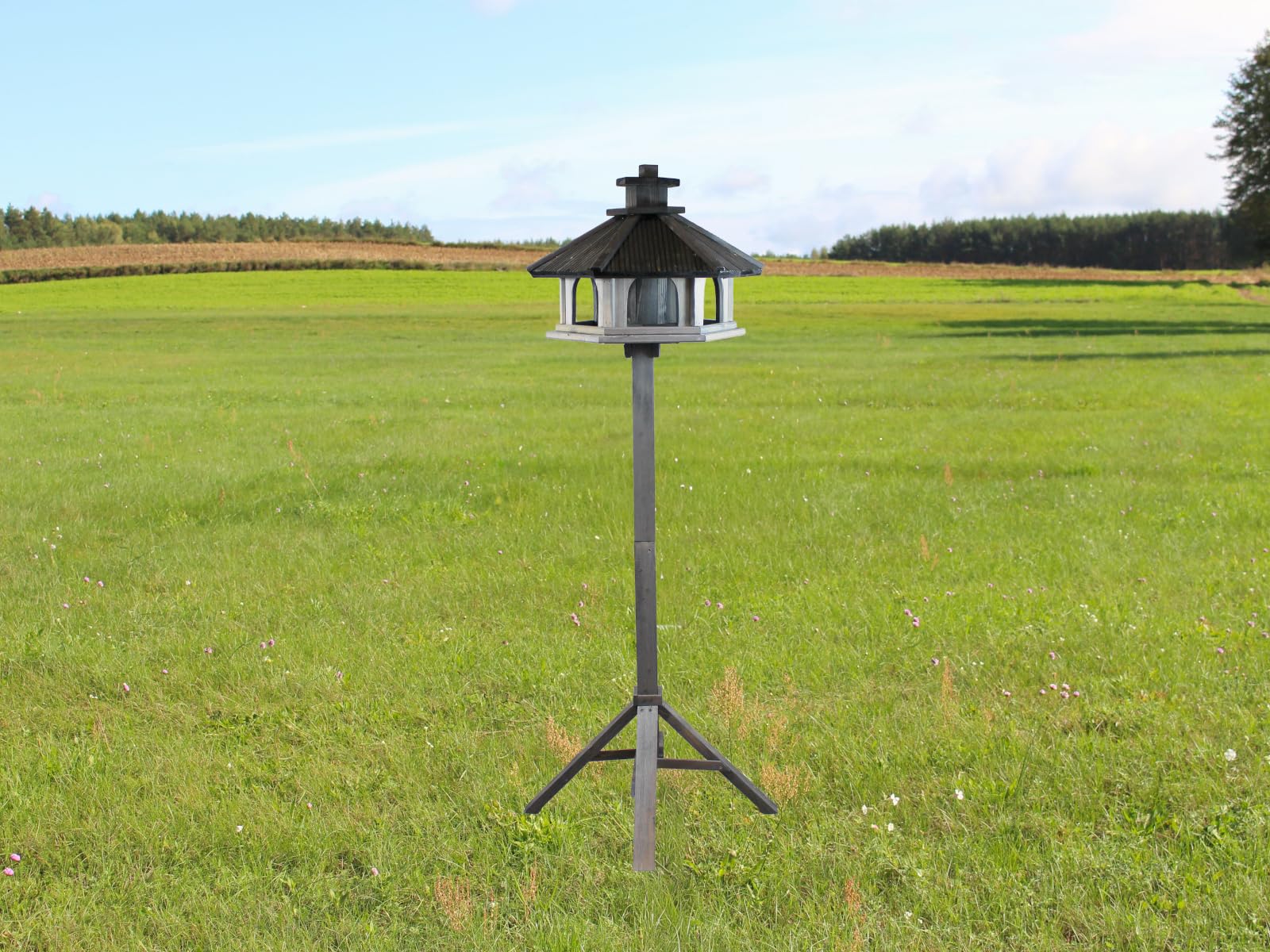 Vogelhäuschen, Vogelhaus aus Holz, Vogelhäuschen, Nistkasten, mit Ständer (Grau, L)