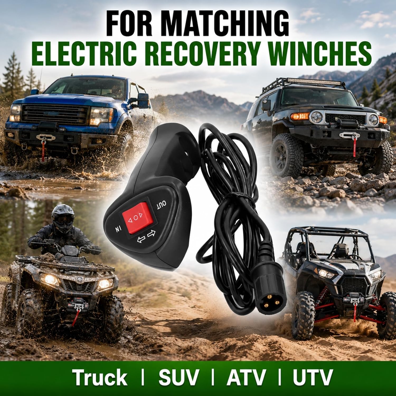 3 Pin Wired Winch Remote Control Controller, 9.2 ft Cable Handheld Winch Switch with Plug, Replacement Winch Handle for Electric Recovery Winches on Truck SUV ATV UTV Off-Road Vehicle