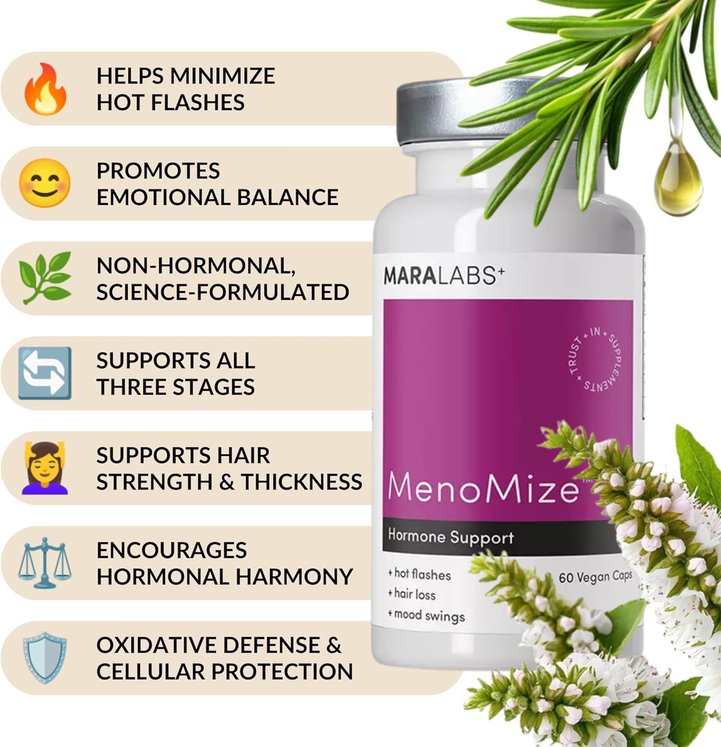 BrocElite Mara Labs MenoMize | Menopause Support Formula with Resveratrol & Black Cohosh | Non-Hormonal, Vegan, No Fillers, Non-GMO | 60 Vegan Capsules