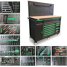 13-Drawers Rolling Tool Cabinet with Wood Workbench,Pegboard,60.6W x 22.7D x 66.1H inch,Heavy-Duty Steel Tool Storage,Lock & Key for Home,Garbge or Workshop Use13 Drawer + 348 Pieces Tools