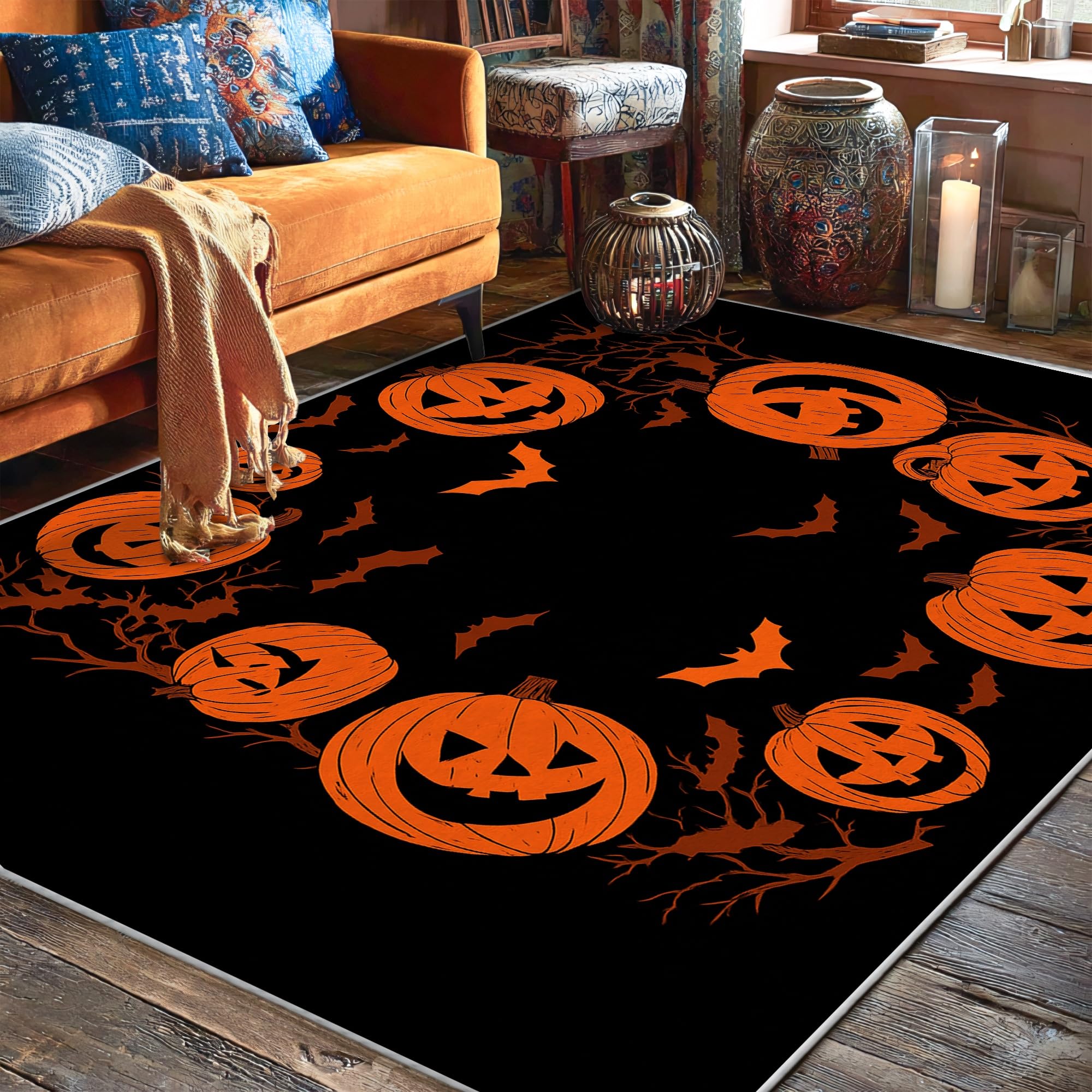 Tapis citrouille Halloween à poils courts pour un nettoyage rapide de la cuisine