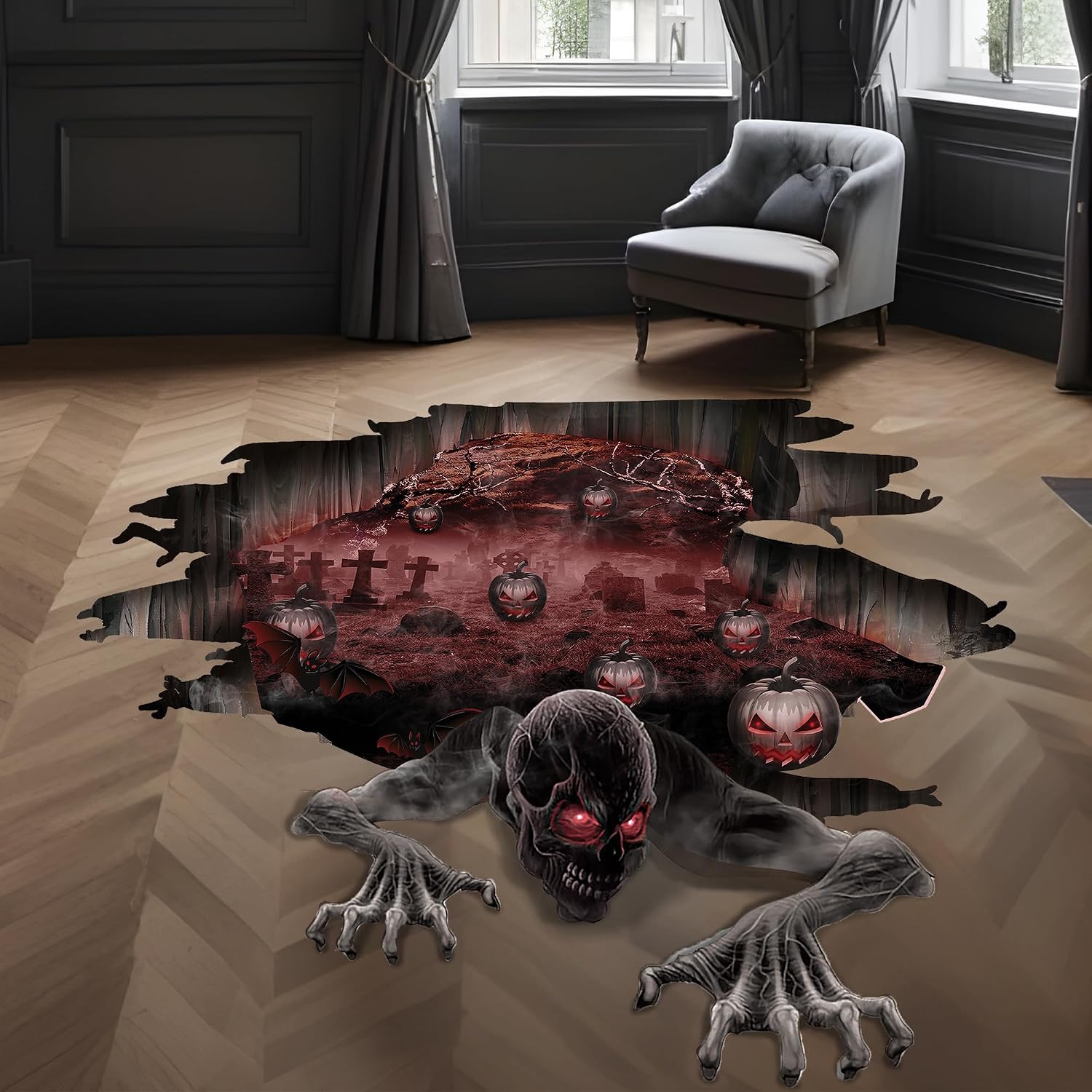 KatchOn, 3D Halloween Floor Decals - Large, 36 x 24 Inch | 3D Floor Stickers for Scary Home Party Decorations | 3D Ghost Halloween Stickers for Scary Halloween Decorations Indoor