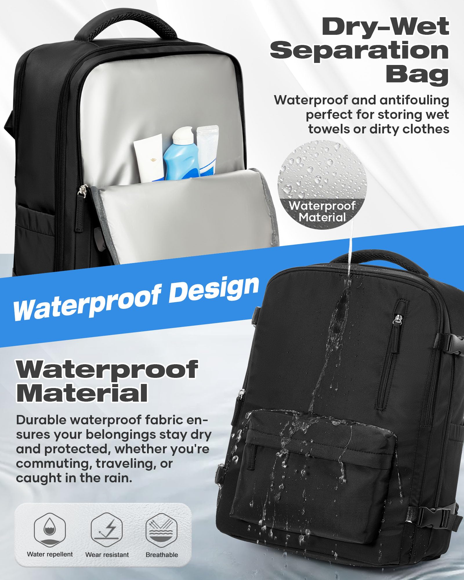 HPLQQ Zaino 40x30x20 per Ryanair Zaino Sottovuoto da Viaggio con Pompa | Aereo Bagaglio a Mano Easyjet Borsa da Cabina per Uomo e Donna Lavoro e Scuola Casual Daypack,T Nero