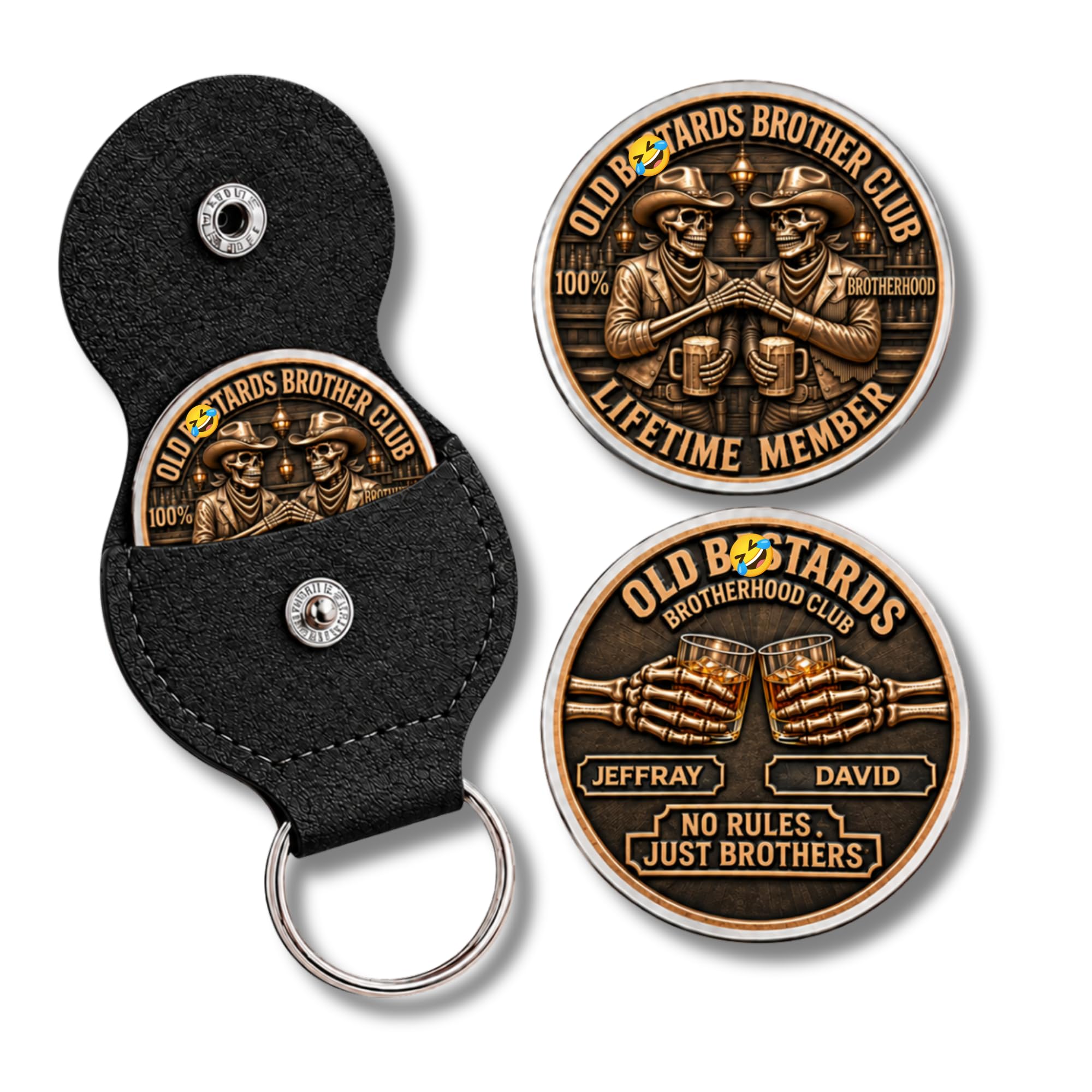 Wrappiness Personalized Pocket Hug Token Coin with PU Leather Pouch Keychain